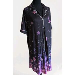 EKOUAER Nightgown Black Purple Floral Soft Plus SZ 3XL Polyester Stretch Blend
